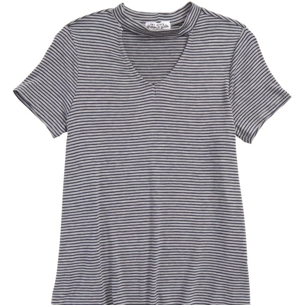 Navy and grey stripped SS cutout shirt